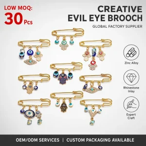 Luxury CZ Blue Evil Eye Waist Cinching Buckle Brooch Pin Gold Plated Turkish Nazar Protection Fashion Fatima Shoe Decorations