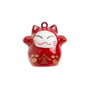 Luxury Cartoon Metal Keychain with UV Printing Red Lucky Cat Bell Decoration Fashion Trend Hanging Souvenir