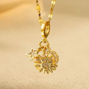 Luxury Celestial Fashion Necklaces and Sparkling Zircon Gold Plated Necklace Set for Romantic Gift