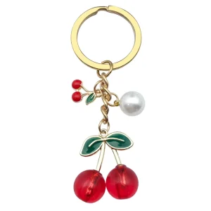Luxury Cherry Red Handbag with Stylish Pearl Keychain and Aesthetic Pendant