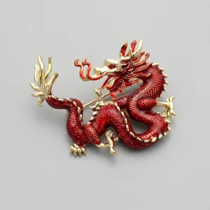 Luxury Chinese Dragon Brooch Enamel Rhinestone Pin Vintage Oriental Jewelry for Men Women Suits Coats Party Gift