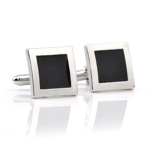 Luxury Classic Custom Silver Black Enamel Square Simple Style Business Shirt Cufflinks