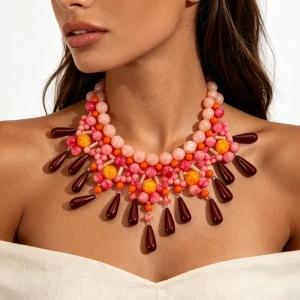 Luxury Colorful Bead Fringe Necklace Wedding Party Fashion Summer Beach Vacation Jewelry