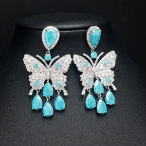 Luxury Colorful Crystal Butterfly Drop Earrings for Women Fashion High End Designer Accessories Statement Jewelry