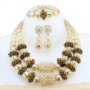 Luxury Coral Beads Rhinestone Bridal Trendy Fashion Wedding Copper Plated Bracelet Party Gift Anniversary Jewelry Set