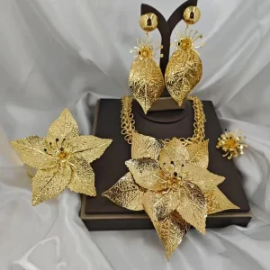 Luxury Costume Trendy Fashion Latest Popular Wedding Copper Gold Plated Party Gift Anniversary Engagement Jewelry Set