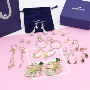 Luxury Crystal Inlaid Drop Earrings Leaf Star Moon Geometric Gold Plated Silver Tone Fashion Jewelry for Women Daily Party