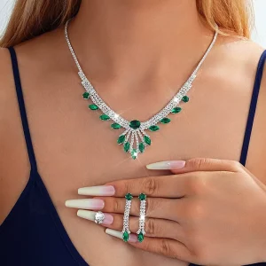 Luxury Crystal Jewelry Set for Women Wedding Party Teardrop Necklace Earrings