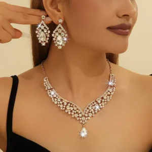 Luxury Crystal & Rhinestone Jewelry Set for Women Necklace and Earring Pair for Weddings and Formal Events