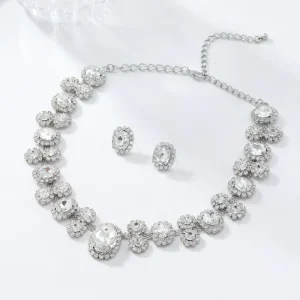 Luxury Crystal Rhinestone Statement Necklace & Earrings Set 5 Colors for Women & Girls Gold Plated Wedding Party Jewelry Gift