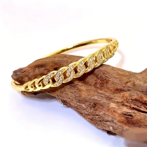 Luxury Cuban Link Cuff Bangle for Women 18K Gold Plated Micro Pave Cubic Zirconia Adjustable Anti Tarnish Bracelet