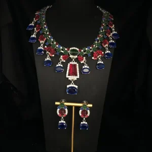 Luxury Cubic Zircon Geo Glass Necklace Earrings Sets for Women Designer Jewelry Set Rare Top Luxury Brand Gift Mix