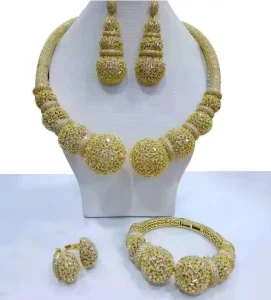 Luxury Cubic Zirconia Jewelry Set American Diamond Ball Full Necklace Bracelet Earrings Ring