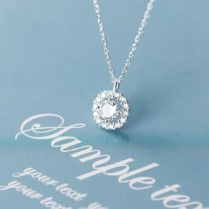 Luxury Cubic Zirconia Round Pendant 925 Sterling Silver Wedding Necklaces Fashion Jewelry for Women
