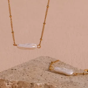 Luxury Custom Waterproof 18K Gold Plated Stainless Steel Jewelry Chain Bead Freshwater Pearl Necklace for Women