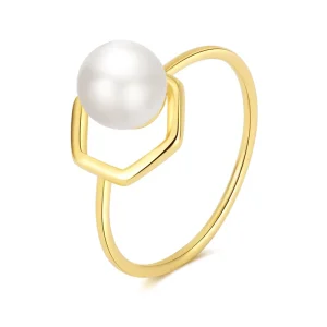 Luxury Cute Charm Fashion Jewelry Rings Women Engagement Pearl Rings 18K Gold Plated Jewelry Hexagon Wedding Rings
