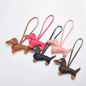 Luxury Dachshund Pendant Keychain Elegant PU Leather Puppy Bag Charm Car Pendant Elegant Bag Decoration Accessories for Couples