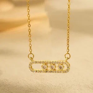 Luxury Dainty Triple Stone Fashion Necklace Sparkling Zircon Stainless Steel Jewelry Daily Gift