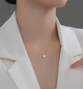 Luxury Delicate S925 Sterling Silver Pearl Necklace Gifts for Women Round Ball Box Chain Pendant Necklace