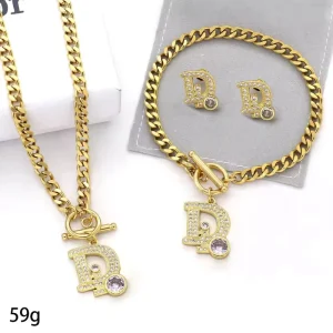 Luxury Designer Earrings and Bamboo Chain Necklace Set Sporty 18K Gold Plated Stainless Steel Women’s Jewelry for Party