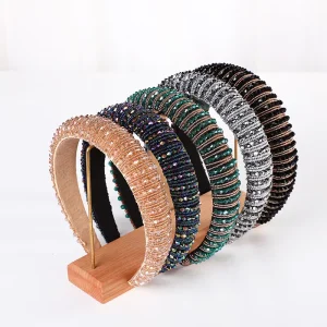 Luxury Diamond Hairband Women Hair Accessories Beaded Baroque Bling Crystal Padded Rhinestone Headband for Women Girls