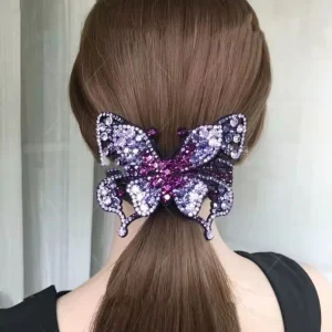 Luxury Diamond Women Hair Jewelry French Fashion Vintage Spring Hair Clip Shinny Rhinestone Butterfly Hairpin for Girls