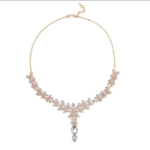 Luxury Eco friendly Rhinestone Crystal Geometric Jewelry Set Shiny Wedding Earrings Necklace Set for Women