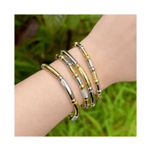 Luxury Elastic Geometric Charm Fashion Bracelet Bangle 18K Gold Plated Stainless Steel Tarnish Free Jewelry Bracelet Set Women