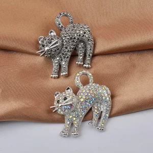 Luxury Elegant Cat Brooch Gold Plated Kitten Pin for Women Fashion Clothing Accessories