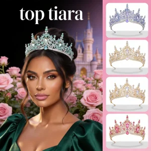 Luxury Emerald Green Crystal Pageant Crown Baroque Vintage Gold Wedding Tiara for Bride Prom Quinceanera Accessories