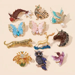 Luxury Enamel Animal Brooch Pin Rhinestone Butterfly Bird Leopard Owl Jewelry for Women Fashion Clothes Decoration Gift