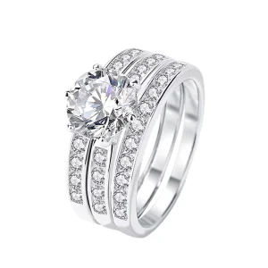 Luxury Fashion 925 Sterling Silver 3 Set Wedding Engagement White Pink Blue Moissanite Ring Set for Women