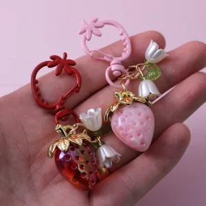 Luxury Fashion Bag Charm Cute Strawberry Keychain Fruit Cherry Pendant Ornaments Women Bag Purses Key Decoration Accessories