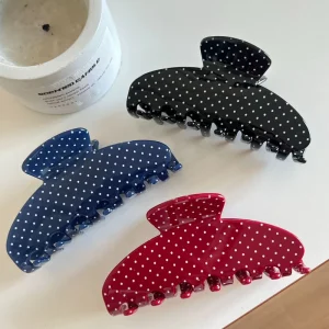 Luxury Fashion Casual Polka Dot Acetic Acid Shark Claw Clip Large Retro French Style Hair Clamp for Women Daily Wear