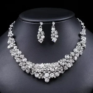 Luxury Fashion Crystal Rhinestone Necklace and Earring Set for Women Wedding and Party Jewelry Gift