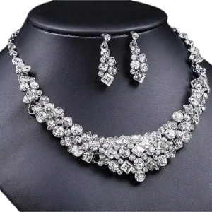 Luxury Fashion Crystal Rhinestone Necklace and Earring Sets for Women Wedding and Party Jewelry Gift