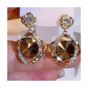 Luxury Fashion Jewelry Gold Plated Crystal Diamond Drop Pendant Silver Needle Women Earrings