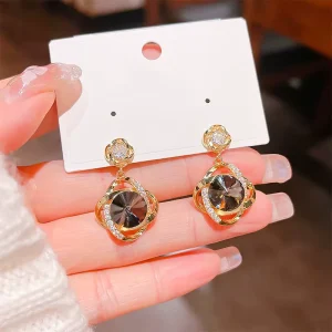 Luxury Fashion Jewelry Gold Plated Crystal Diamond Drop Pendant Women Earrings