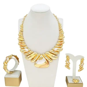 Luxury Fashion Jewelry Plated Gemstone Necklace and Earrings Ring Bracelet Party Jewelry Set