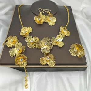 Luxury Fashion Latest Costume Trendy Popular Wedding Copper Gold Plated Party Gift Anniversary Engagement Jewelry Set