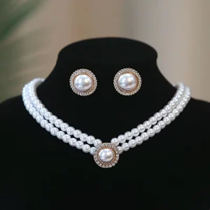 Luxury Fashion Pearl Pendant Necklace Earrings Ladies Banquet Wedding Jewelry Sets Accessories Gift