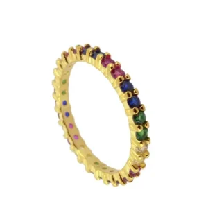 Luxury Fashion Rings for Women Men Full Circle Colorful Zircon 18k Gold Plated Brass Vintage Elegant Stackable Party Gift