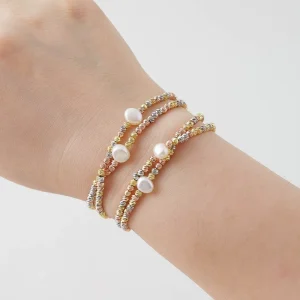 Luxury Fashion Round Cultured Freshwater Pearl Stretch Bracelet for Women 18K Gold Plated Jewelry Gift