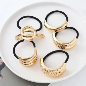 Luxury Fashion Trend Alloy Elastic Hair Band for Women Stylish Stainless Steel Ponytail Holder Hair Ties Accessory