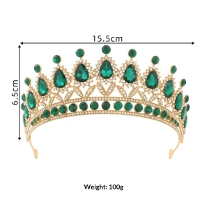 Luxury Fashion White Crystal Europe America Style Crown Headpiece Gold Embellished Princess Hair Bridal Performance Party Dress