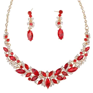 Luxury Fashionable Crystal Rhinestone Necklace Earrings Set Colorful Alloy Jewellery for Ladies’ Wedding Engagement Parties