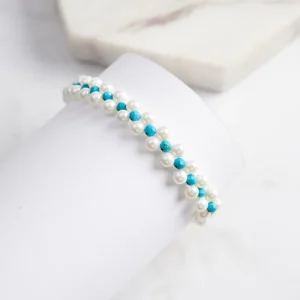 Luxury Fine 925 Sterling Silver 14k Gold Plated Turquoise Shell Peal Fashion String Bead Bracelets