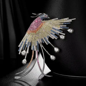 Luxury Fine Jewelry Fashion Design Shiny Colorful Full Zircon Diamond Phoenix Brooches