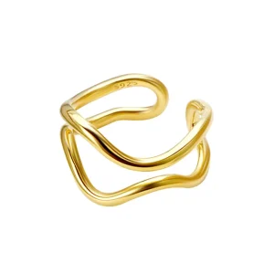 Luxury Fine Jewelry Fashion Rings for Women 18k Gold Plated Brass Curved Double Layer Open Ring Minimalist Chic Party Gift