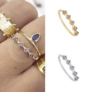 Luxury Fine Jewelry Fashion Rings for Women 18k Gold Plated Brass Purple Round Zircon Minimalist Elegant Versatile Party Gift